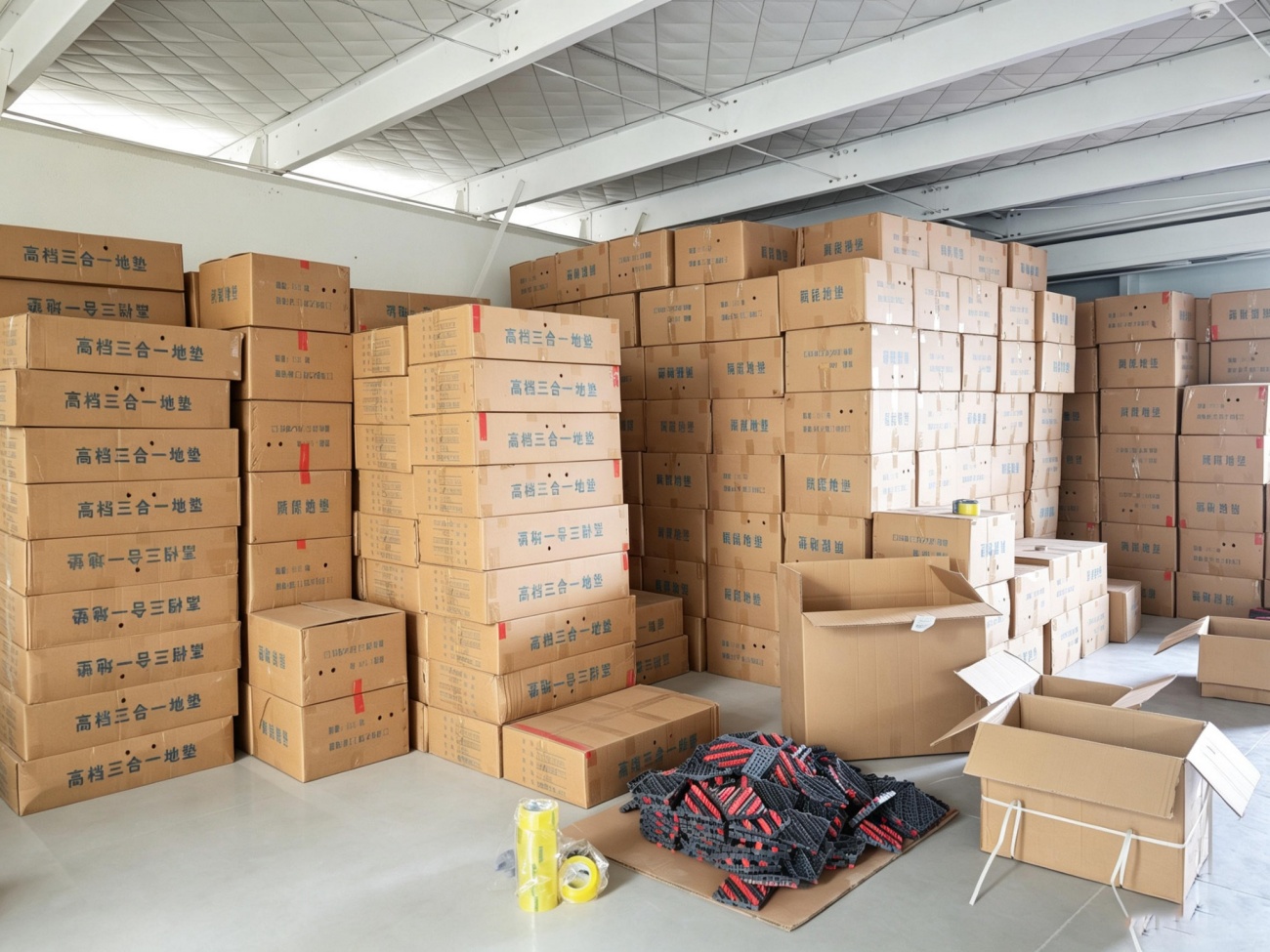 Packed Flooring Products in Carton Storage Area